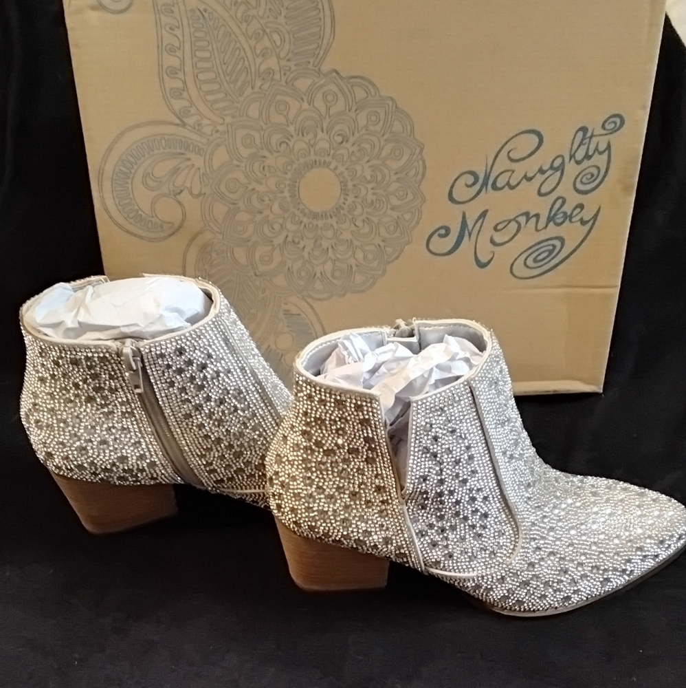 Naughty Monkey Silver Bling Rhinestone Ankle Boots